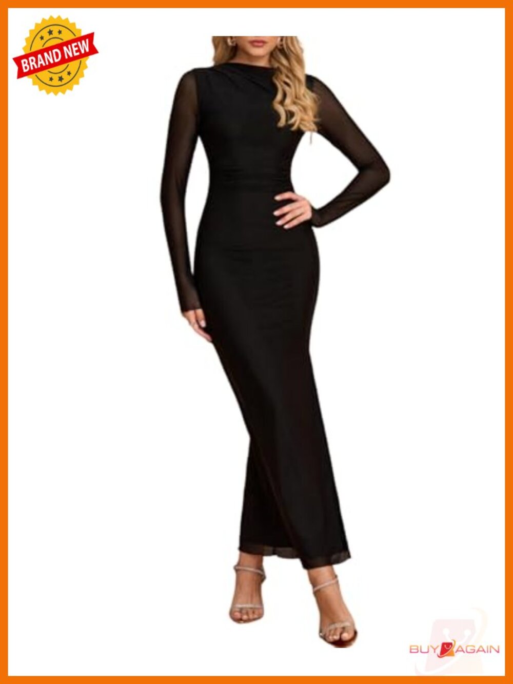 XinFSh Women's Long Sleeve Bodycon Maxi Dress Mesh Mock Neck Formal